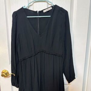 Ann Taylor Loft 4Petite Black Vneck Long Sleeve Babydoll Dress